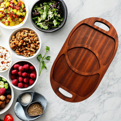 Large Oval Wood Serving Tray 1 - Precision Carved Solid Sapele Wood Tray - Made in USA