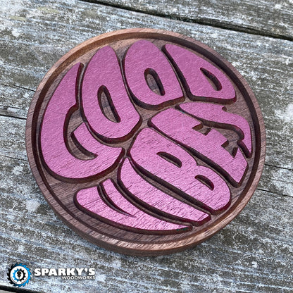 Good Vibes - Round Small - Walnut - Painted