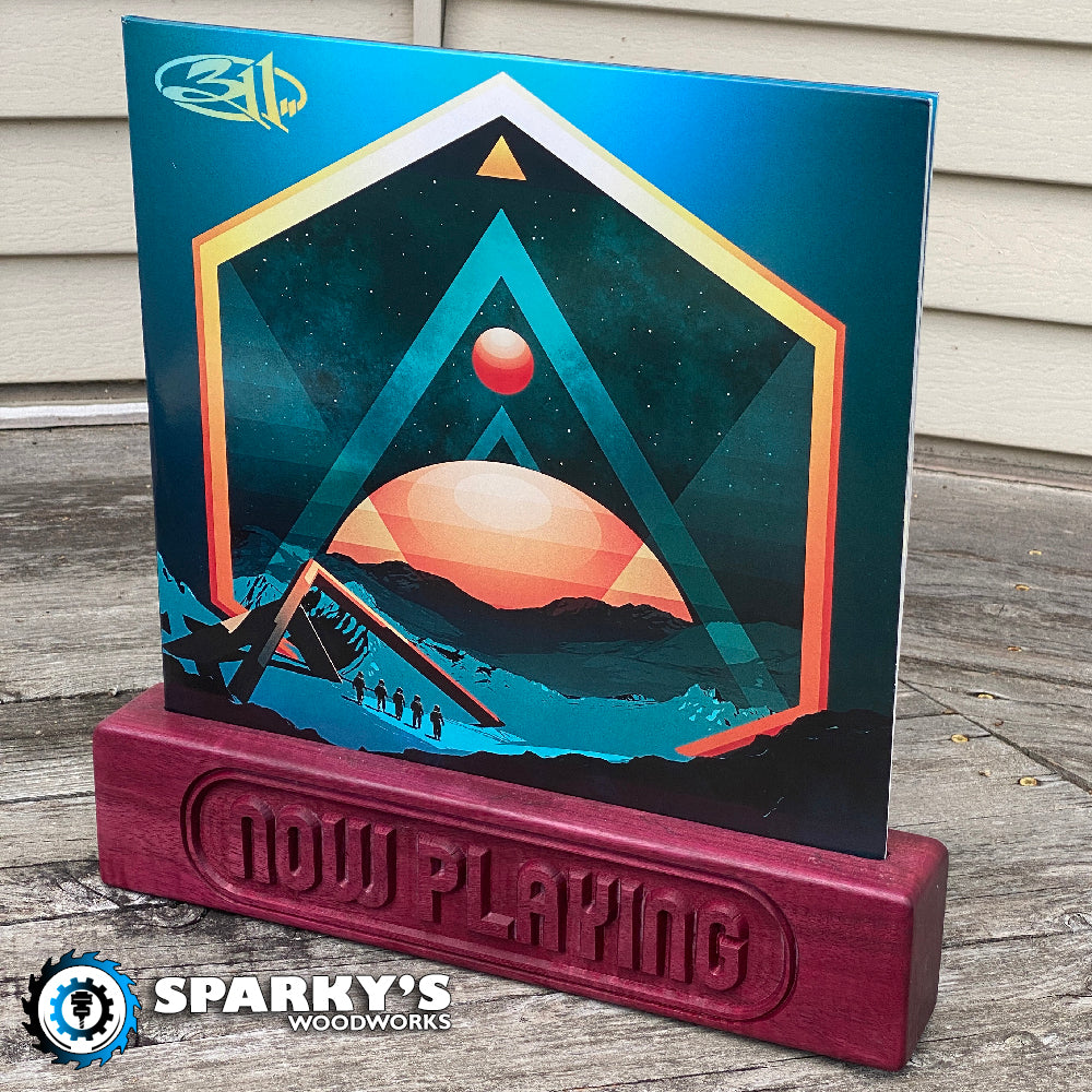 Personalized Solid Hardwood Vinyl Cover Stand 1 - Precision Carved Solid Oak - Made in USA