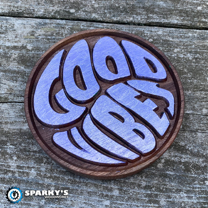 Good Vibes - Round Small - Walnut - Painted