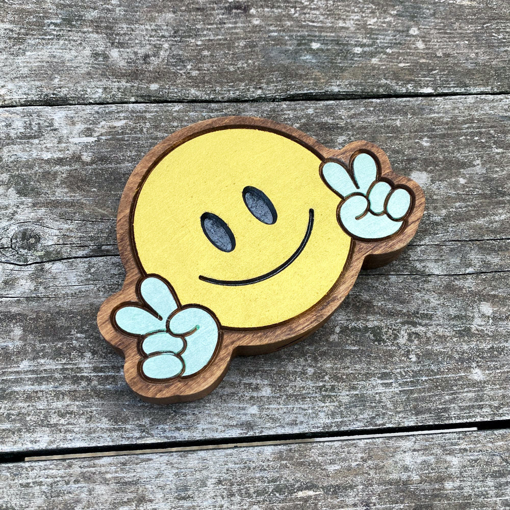 Peace Smiley Guy Wood Sign - Size Small - Green Hands