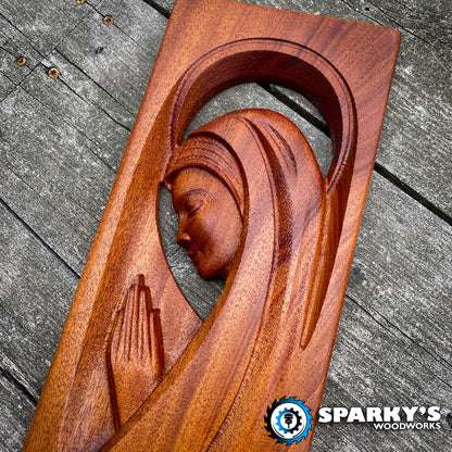 3D Virgin Mary in Mahogany