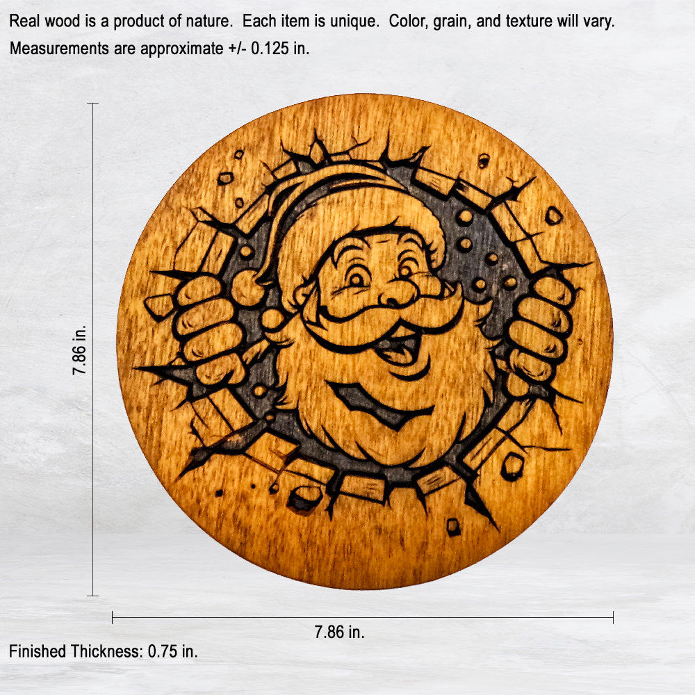 Breakout Santa - Unpainted - Precision Carved Solid Cherry Christmas Decor Art - Made in USA