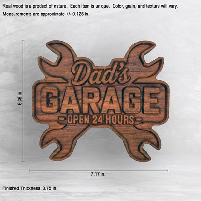 Dad's Garage with Wrenches - Precision Carved Solid Cherry Decor Art - Made in USA