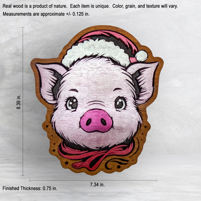 Christmas Pig - Precision Carved Solid Cherry Christmas Decor Art - Made in USA