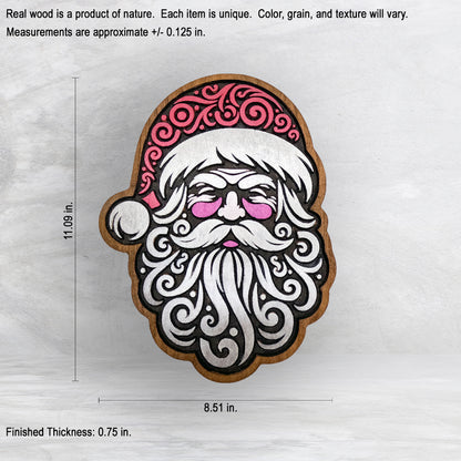 Tribal Santa - Painted - Precision Carved Solid Cherry Christmas Decor Art - Made in USA