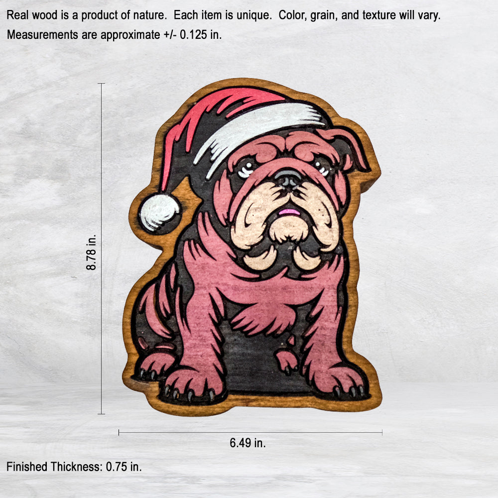 Christmas Bulldog - Precision Carved Solid Cherry Christmas Decor Art - Made in USA
