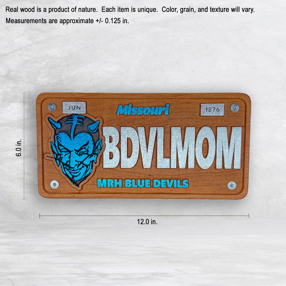 MRH Blue Devils Wood License Plate - BDVLMOM - Made in USA