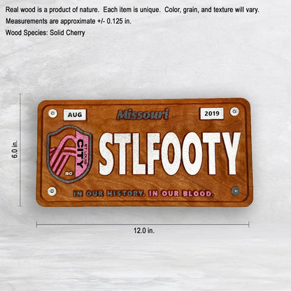 STL City Soccer Novelty License Plate - STLFOOTY - Solid Cherry Art Decor Collectible - Precision Carved - Hand Finished - Made in USA