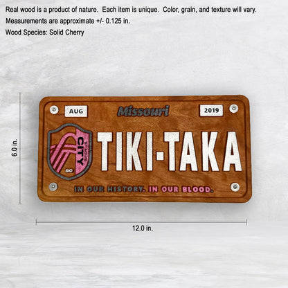 STL City Soccer Novelty License Plate - TIKI-TAKA - Solid Cherry Art Decor Collectible - Precision Carved - Hand Finished - Made in USA