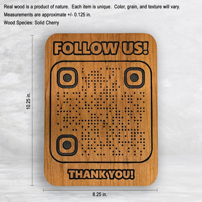 Custom Wood QR Code Sign - Medium - Solid Cherry Decor Art - Precision Carved - Hand Finished - Made in USA