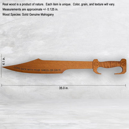 3D Wood Spartan Sword - Solid Mahogany Decor Art - Precision Carved - Hand Finished - Made in USA