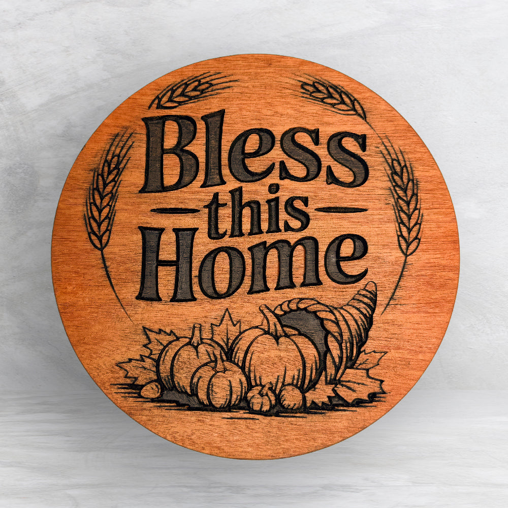 Bless This Home - Precision Carved Solid Cherry Sign Art - Made in USA
