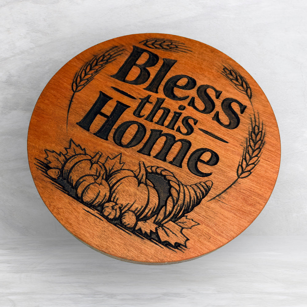Bless This Home - Precision Carved Solid Cherry Sign Art - Made in USA