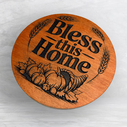 Bless This Home - Precision Carved Solid Cherry Sign Art - Made in USA