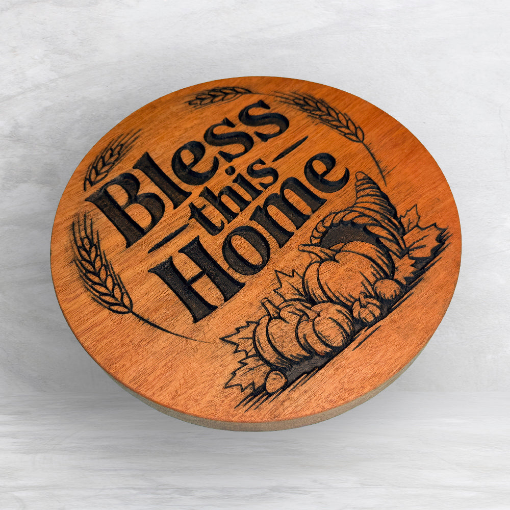 Bless This Home - Precision Carved Solid Cherry Sign Art - Made in USA