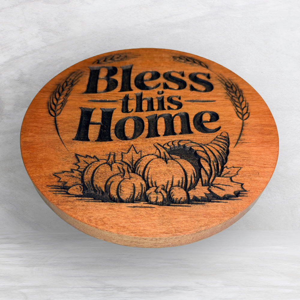 Bless This Home - Precision Carved Solid Cherry Sign Art - Made in USA