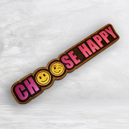 Choose Happy - Personalized Paint - Precision Carved Solid Cherry Sign Art - Made in USA