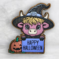 Highland Cow Witch Wood Decor - Happy Halloween