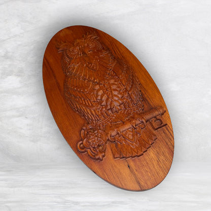 3D Owl Wood Carving - Precision Carved Solid Mahogany Art - Made in USA
