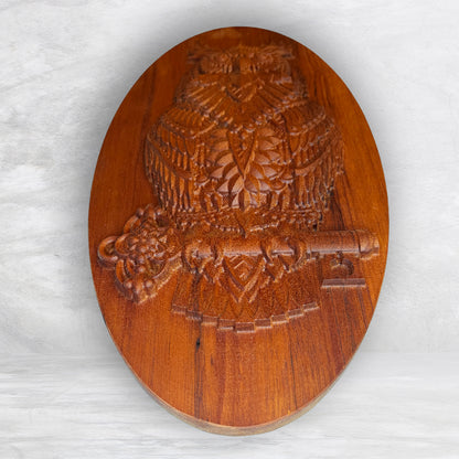 3D Owl Wood Carving - Precision Carved Solid Mahogany Art - Made in USA