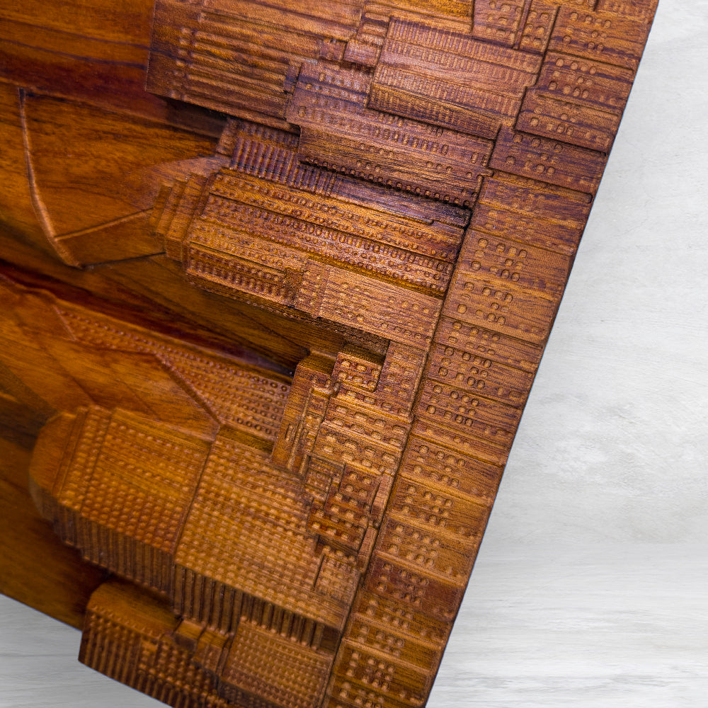 3D 9/11 Memorial "Never Forget" Twin Towers Wood Carving - Precision Carved Solid Mahogany Art - Made in USA