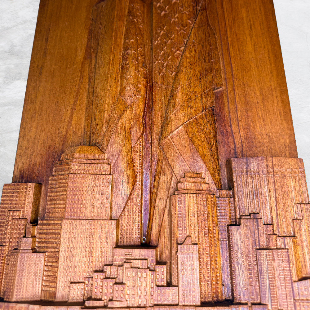 3D 9/11 Memorial "Never Forget" Twin Towers Wood Carving - Precision Carved Solid Mahogany Art - Made in USA