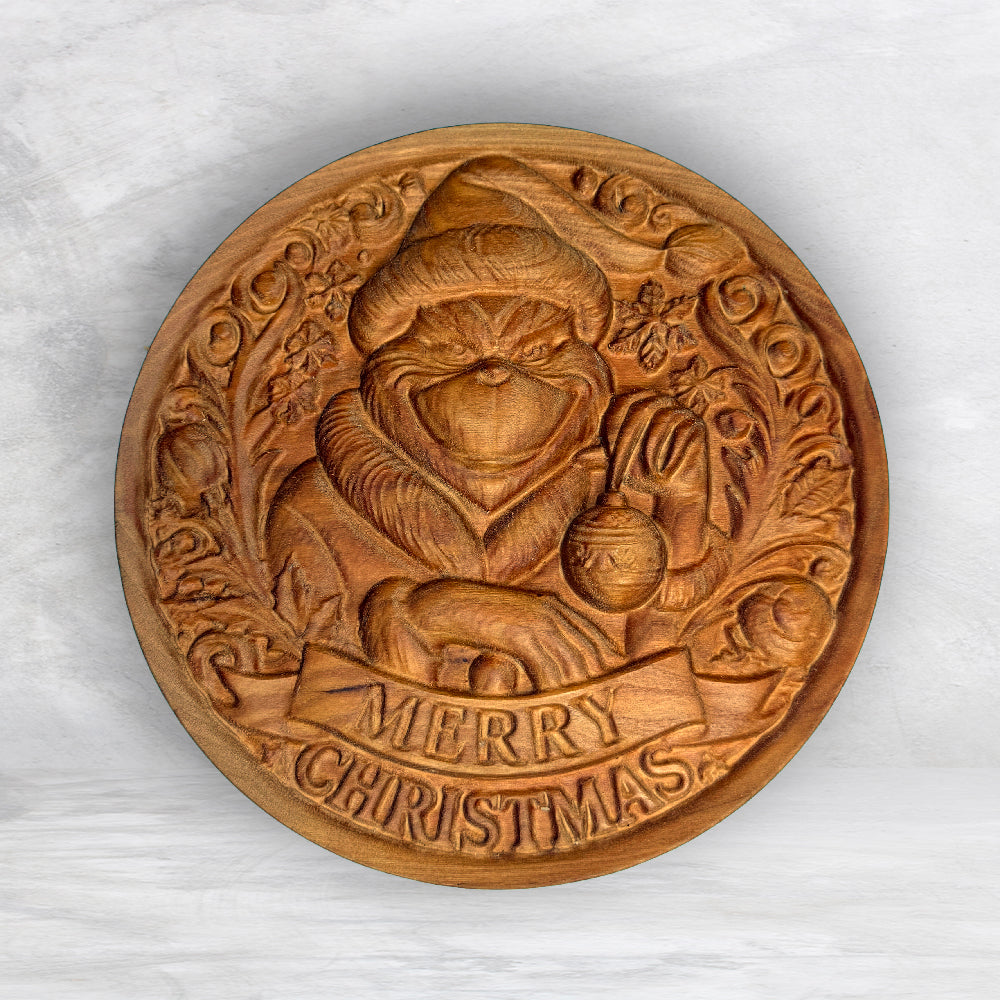 3D Grinch 1 - Unpainted - Precision Carved Solid Cherry Christmas Decor Art - Made in USA