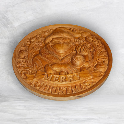 3D Grinch 1 - Unpainted - Precision Carved Solid Cherry Christmas Decor Art - Made in USA