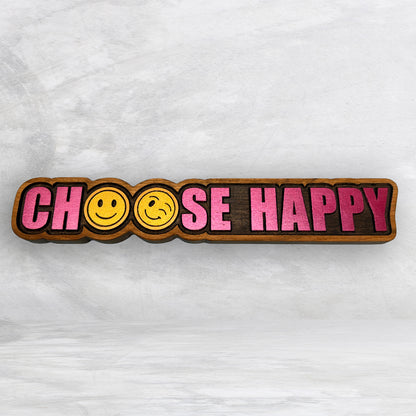 Choose Happy - Personalized Paint - Precision Carved Solid Cherry Sign Art - Made in USA