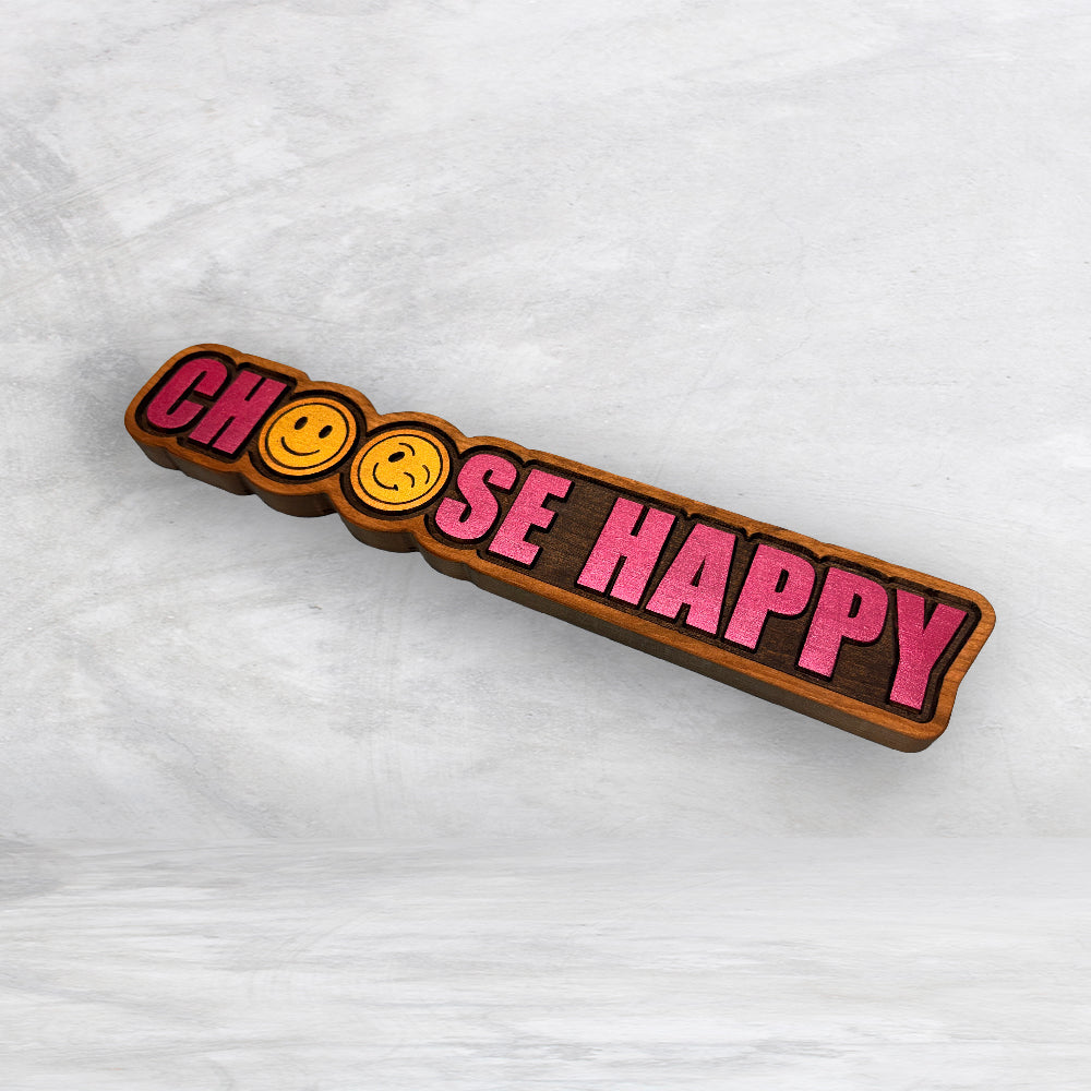 Choose Happy - Personalized Paint - Precision Carved Solid Cherry Sign Art - Made in USA