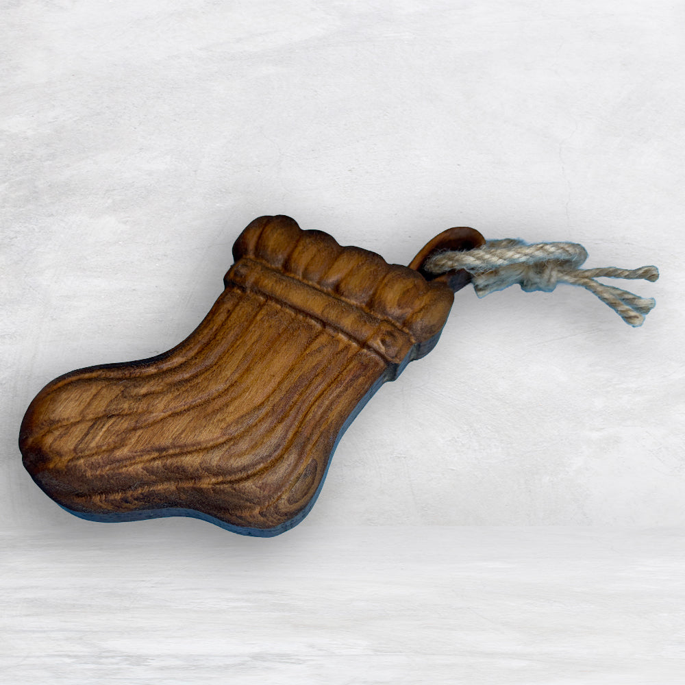 3D Carved Wood Stocking Ornament - Stain Only - Precision Carved Solid Cherry Christmas Ornament - Made in USA