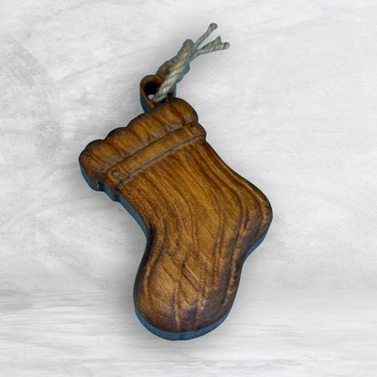 3D Carved Wood Stocking Ornament - Stain Only - Precision Carved Solid Cherry Christmas Ornament - Made in USA