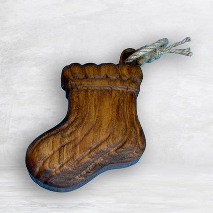 3D Carved Wood Stocking Ornament - Stain Only - Precision Carved Solid Cherry Christmas Ornament - Made in USA