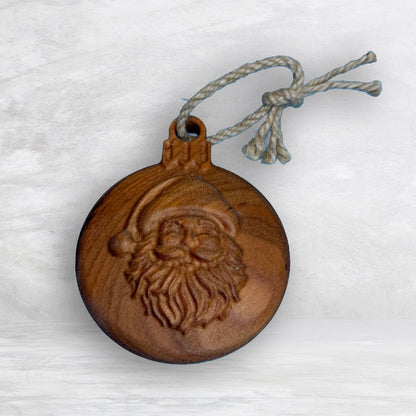 3D Carved Wood Santa Ornament - Stain Only - Precision Carved Solid Cherry Christmas Ornament - Made in USA