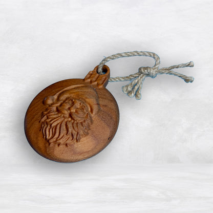 3D Carved Wood Santa Ornament - Stain Only - Precision Carved Solid Cherry Christmas Ornament - Made in USA
