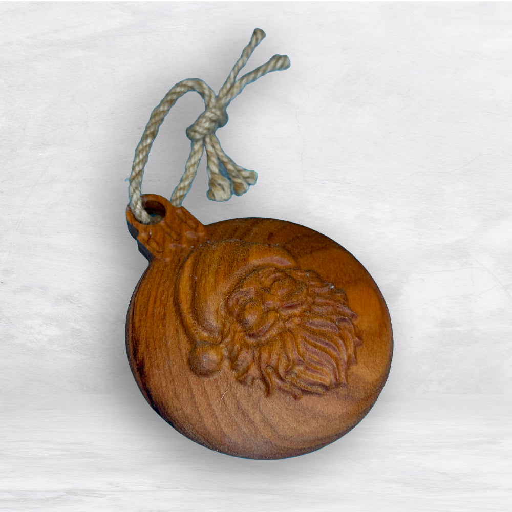 3D Carved Wood Santa Ornament - Stain Only - Precision Carved Solid Cherry Christmas Ornament - Made in USA