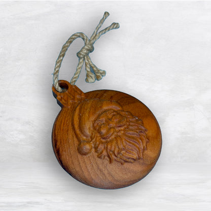 3D Carved Wood Santa Ornament - Stain Only - Precision Carved Solid Cherry Christmas Ornament - Made in USA