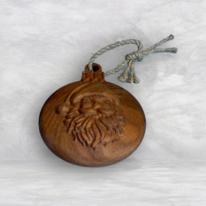 3D Carved Wood Santa Ornament - Stain Only - Precision Carved Solid Cherry Christmas Ornament - Made in USA