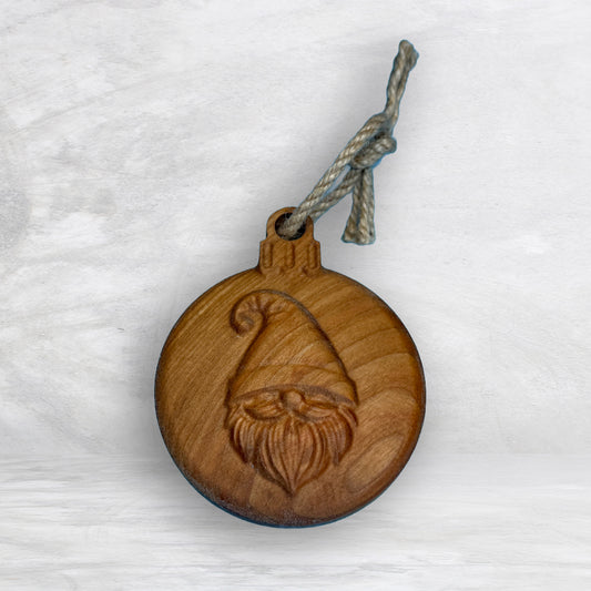 3D Carved Wood Gnome Ornament - Stain Only - Precision Carved Solid Cherry Christmas Ornament - Made in USA