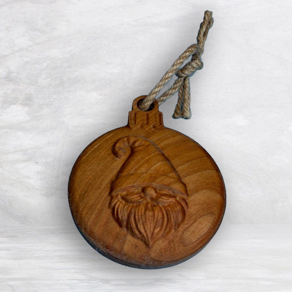 3D Carved Wood Gnome Ornament - Stain Only - Precision Carved Solid Cherry Christmas Ornament - Made in USA