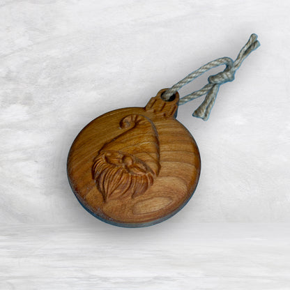 3D Carved Wood Gnome Ornament - Stain Only - Precision Carved Solid Cherry Christmas Ornament - Made in USA