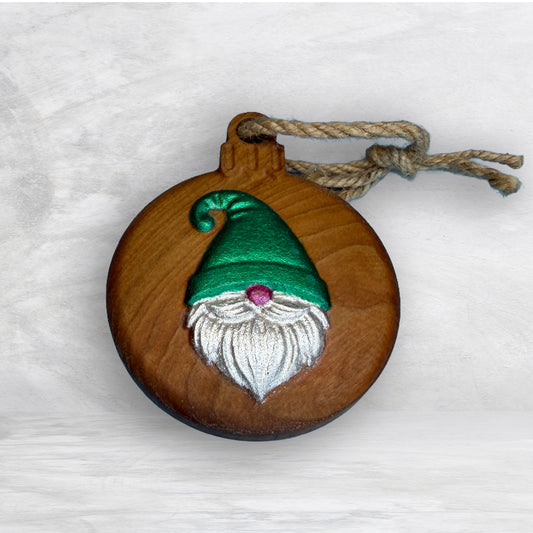 3D Carved Wood Gnome Ornament - Painted - Precision Carved Solid Cherry Christmas Ornament - Made in USA