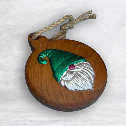 3D Carved Wood Gnome Ornament - Painted - Precision Carved Solid Cherry Christmas Ornament - Made in USA