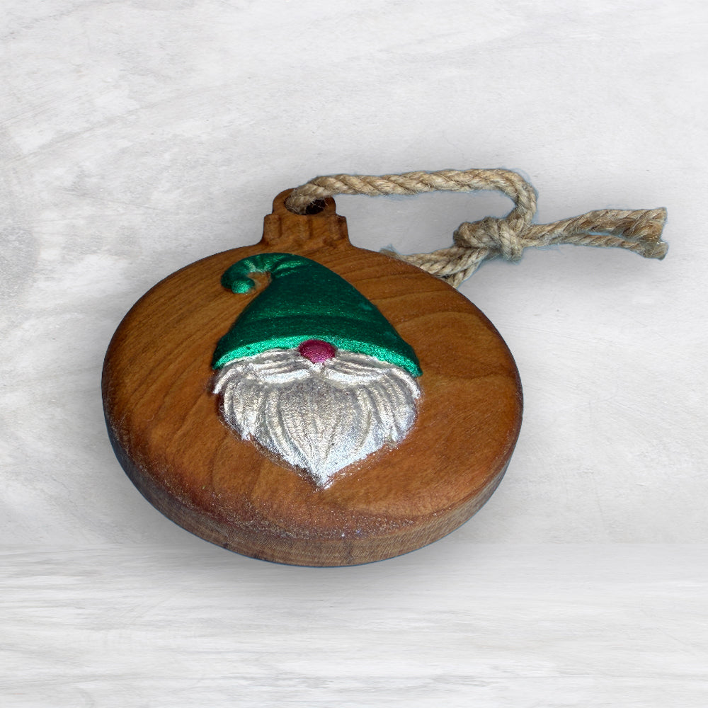 3D Carved Wood Gnome Ornament - Painted - Precision Carved Solid Cherry Christmas Ornament - Made in USA