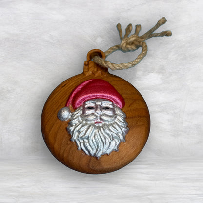 3D Carved Wood Santa Ornament - Painted - Precision Carved Solid Cherry Christmas Ornament - Made in USA