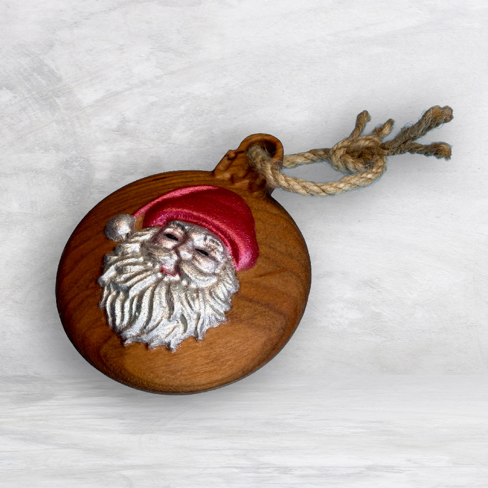 3D Carved Wood Santa Ornament - Painted - Precision Carved Solid Cherry Christmas Ornament - Made in USA