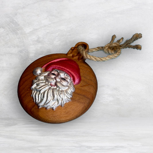 3D Carved Wood Santa Ornament - Painted - Precision Carved Solid Cherry Christmas Ornament - Made in USA