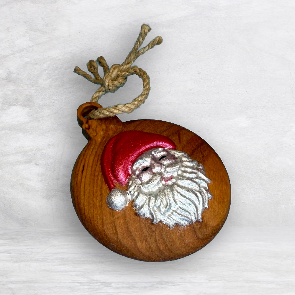 3D Carved Wood Santa Ornament - Painted - Precision Carved Solid Cherry Christmas Ornament - Made in USA