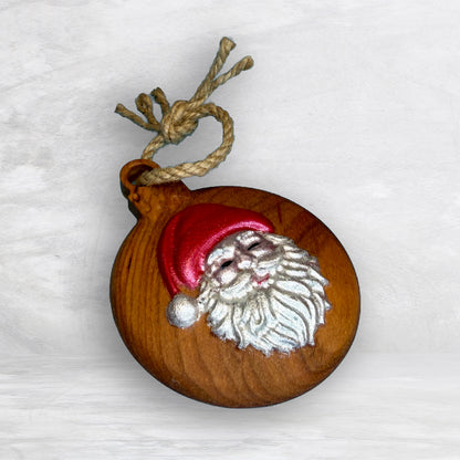 3D Carved Wood Santa Ornament - Painted - Precision Carved Solid Cherry Christmas Ornament - Made in USA